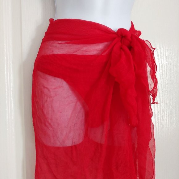 MCM 100% Ultra Sheer Chiffon Red Scarf Made in France / 2piece sold separately - Picture 3 of 7